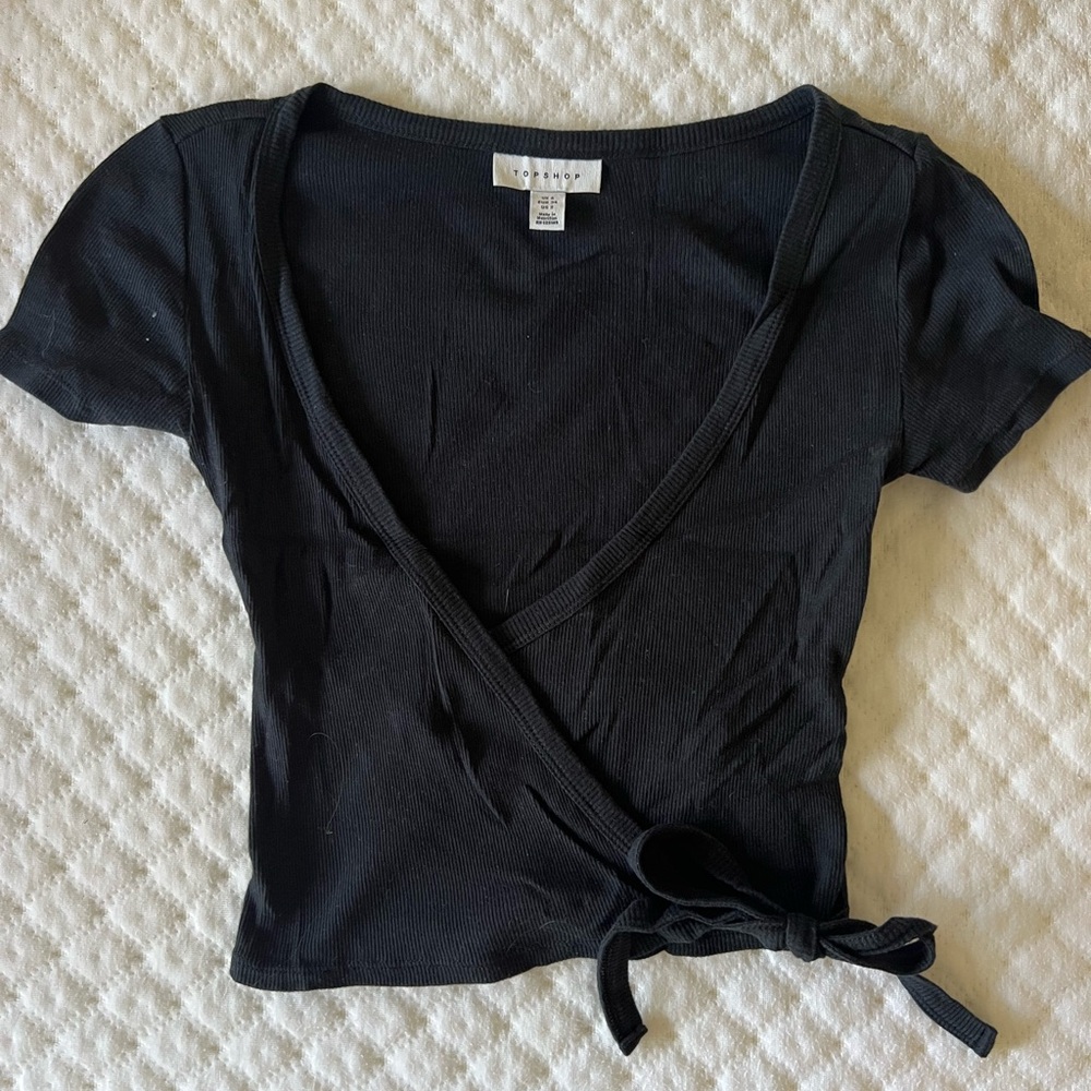 Topshop wrap crown top in black